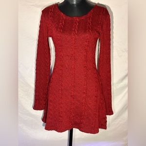 Fashion Red mini Dress with Chunky Sweater Details